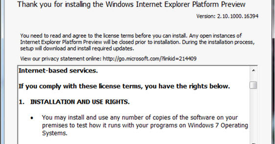 Không có IE10 cho người dùng Windows Vista